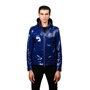 Patent Blue Leather Jacket